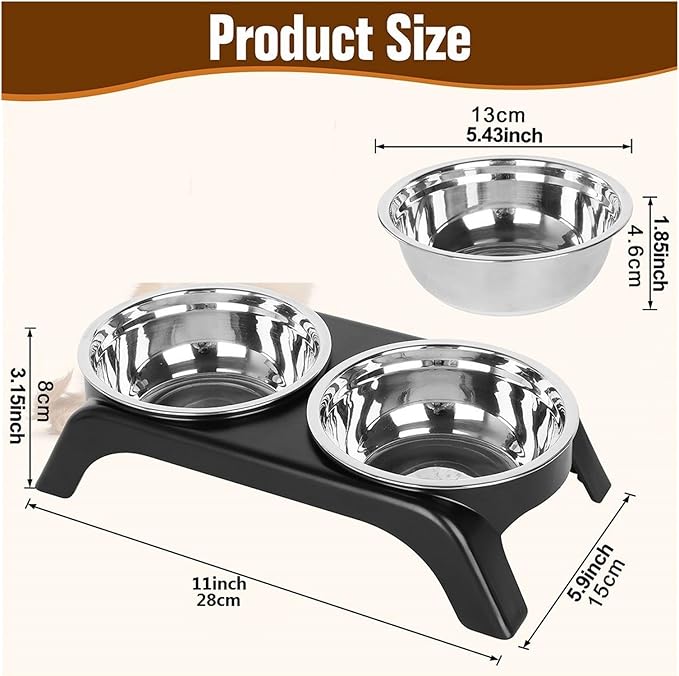 Cat Bowls Stainless Steel Raised Food Water Set for Indoor Cats