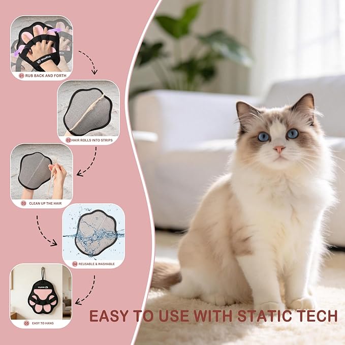 WoofPick Newly Upgraded 2PCS Pet Hair Remover Gloves - Electrostatic Cat Dog Hair Remover, Efficient Magic Brush Pet Hair Remover Tool for Furniture, Couch, Clothes & Car, Washable & Reusable