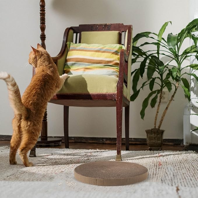 TOYANDONA Replaceable Corrugated Paper Cat Scratching Pad Core, Reusable Round Floor Scratching Board for Indoor Kittens, Natural Sturdy Replacement Scratcher for Cat Beds and Furniture