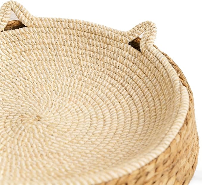 Cat Scratch Bowl - Breathable Woven Scratch Board, Kitten Ear Design Cotton Rope Cat Bed, Round Scratching Lounge Toy