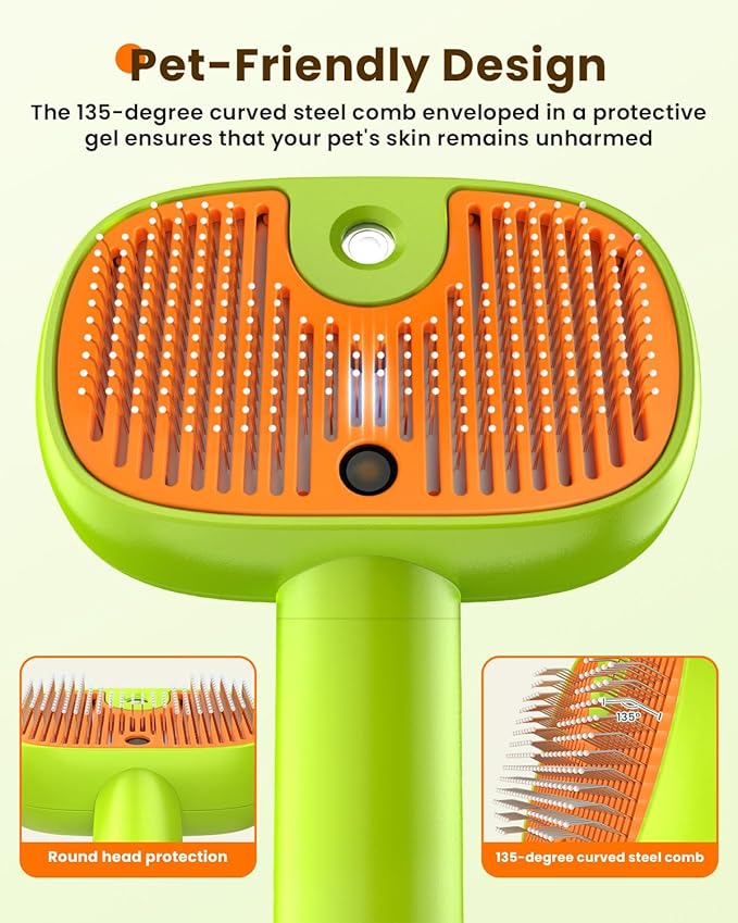 4-in-1 Cat Steam Brush, 2025 Upgraded Pet Steam Brush for Indoor Cats Dogs Spray Hair Removal Comb, 2 Spray Self-Cleaning Dog Brushes for Shedding,Massage,Cleaning Grooming (White)