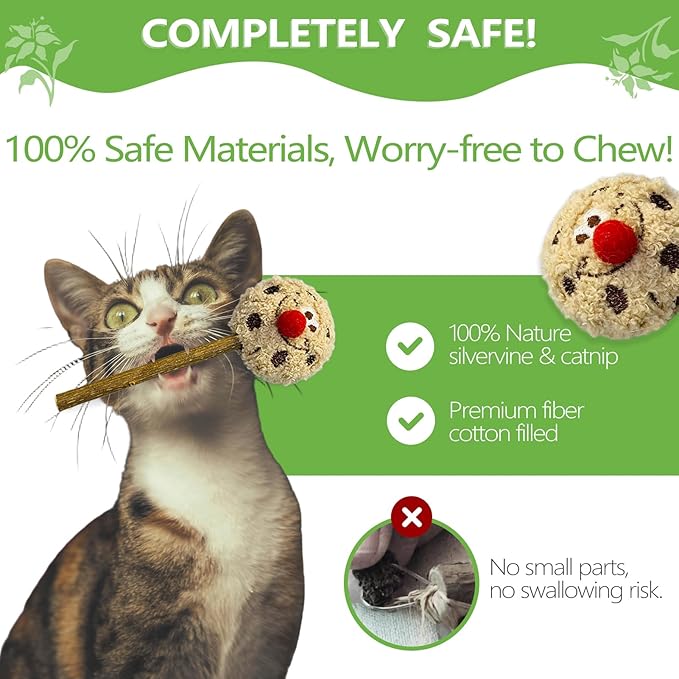 Silvervine Sticks for Cats (3-Pcs), Catnip Lollipop Cat Toy for Indoor Cats, Natural Cat Chew Toys for Kitten Teething and Teeth Cleaning