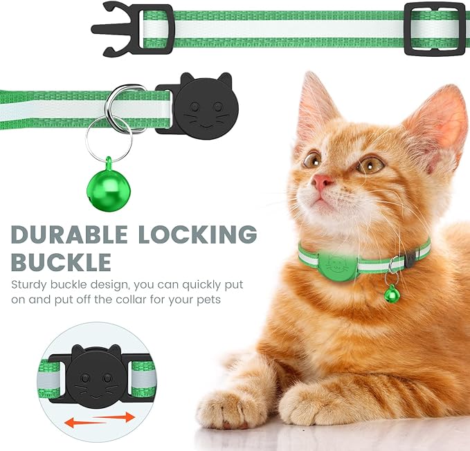 Upgrade Airtag Cat Collar, Reflective Kitten Cat Collar with Bell and Airtag Holder Compatible with Apple Airtags