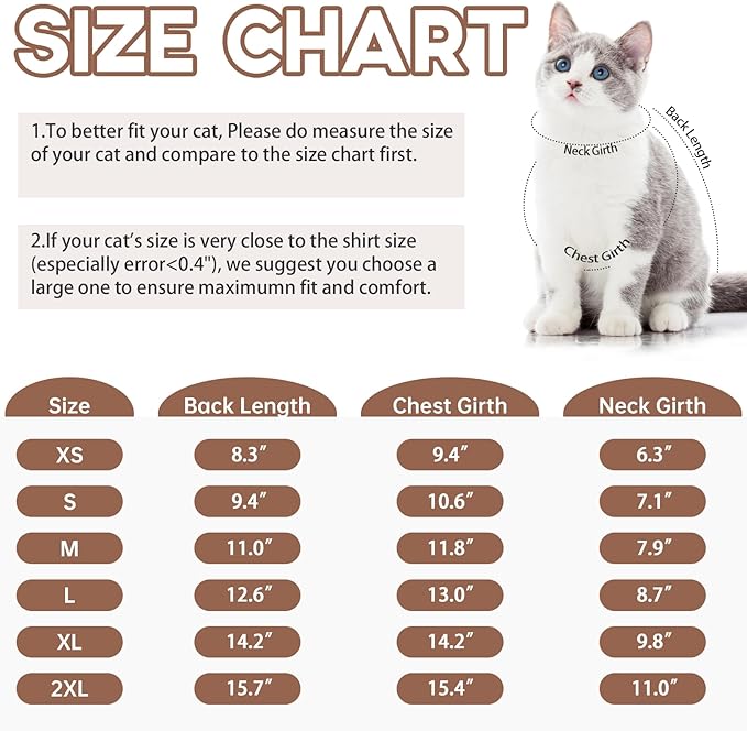 QBLEEV Sticky Hair Cat Clothes, Soft Cat Pajamas for Cats Only, Prevent Lost Fur Kitten Sweater Onesie, Stretchy Recovery Suit for Female Male Cats After Surgery Daily Wear, Brown, S