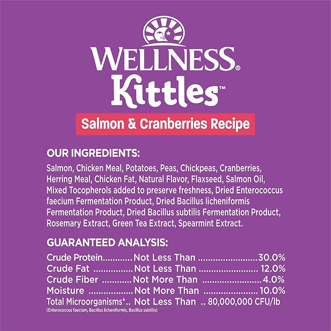 Wellness Kittles Crunchy Natural Grain Free Cat Treats, Salmon & Cranberries Recipe, All Life Stages, 2-Ounce Bag (Pack of 2)