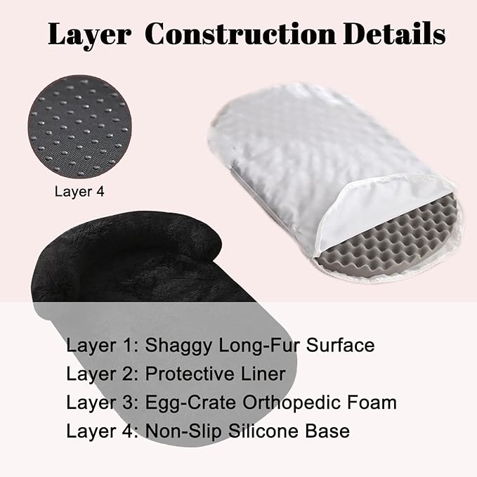 Orthopedic Dog Bed with Egg-Crate Base, Calming Dog & Cat Beds Long Plush with Raised Edges, Spine Friendly Pet Sleeping Mat for Small Medium Dogs, Machine Washable (Oval, Black 26"x20")