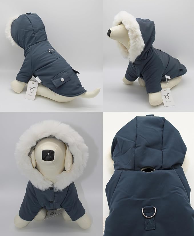 Pet Warm Dog Coat for Winter Dog Clothes Hooded Dog Jacket for Small Puppies Medium Large Dog Cat Clothes Insulated Padded Snow Jacket for Cold Weather Faux Fur (Large, Slate Blue)