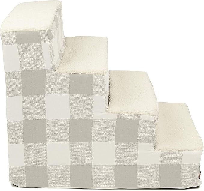 Majestic Pet 4 Step Portable Dog Stairs for Small Dogs to get on Bed Supports 250 lbs or Less – Dog Steps for High Bed with Machine Washable Cover –Pet Stairs for Cats Anderson Check Light Gray