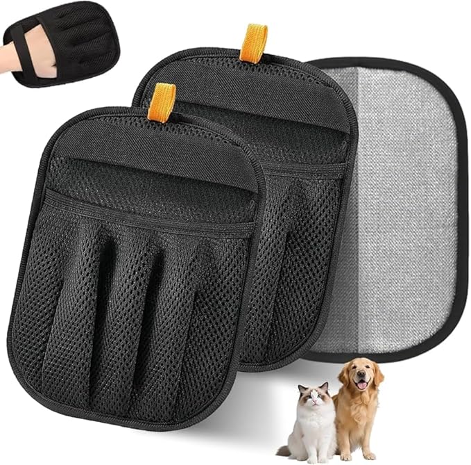 Pet Hair Removal Glove for Cats & Dogs- 2 Pack, Reusable Grooming & Deshedding Mitts for Dogs and Cats, Lint-Free Fur Remover Gloves for Furniture, Carpet, Couch and Car Interior.