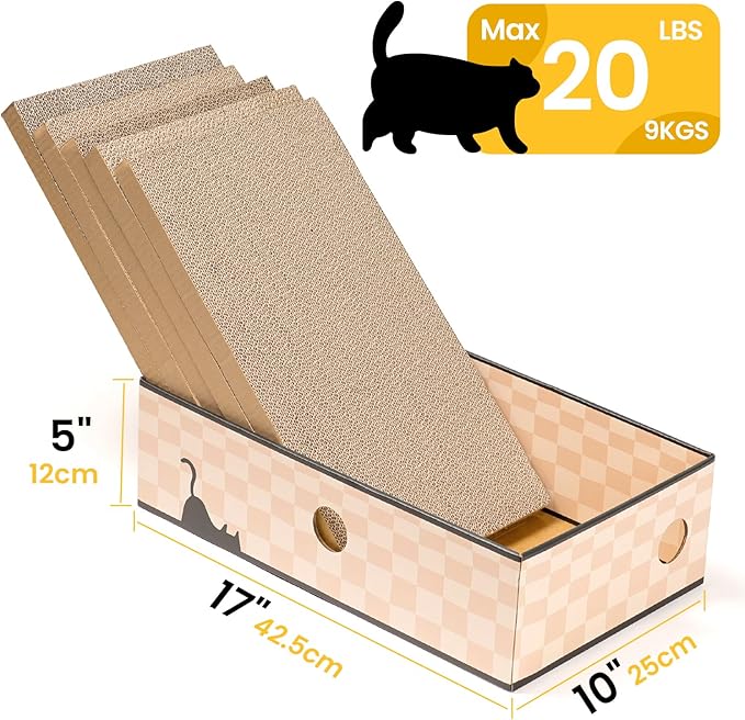 Conlun Cat Scratcher Box with Heavy-Duty Double-Sided Cardboard Pad, Cardboard Lounger, Interactive Hole Design, Cat Bed for Indoor Cats, Checkered,Large - 5 Pack