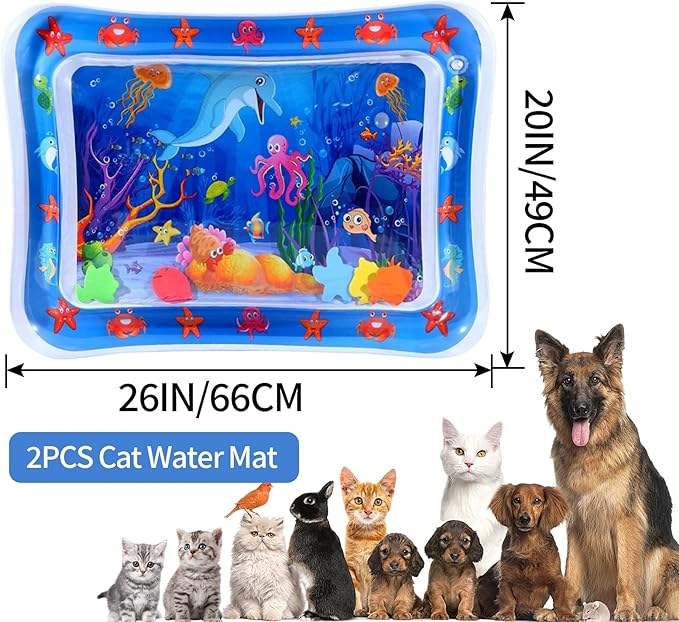 2 PCS Large 2mm Thickened Cat Water Mat, Interactive Cat Sensor Play Mat for Indoor Cats to Exercise, Anti-Scratch Leak Proof PVC Cooling & Heating Water Mat Enrichment Toy for Cats