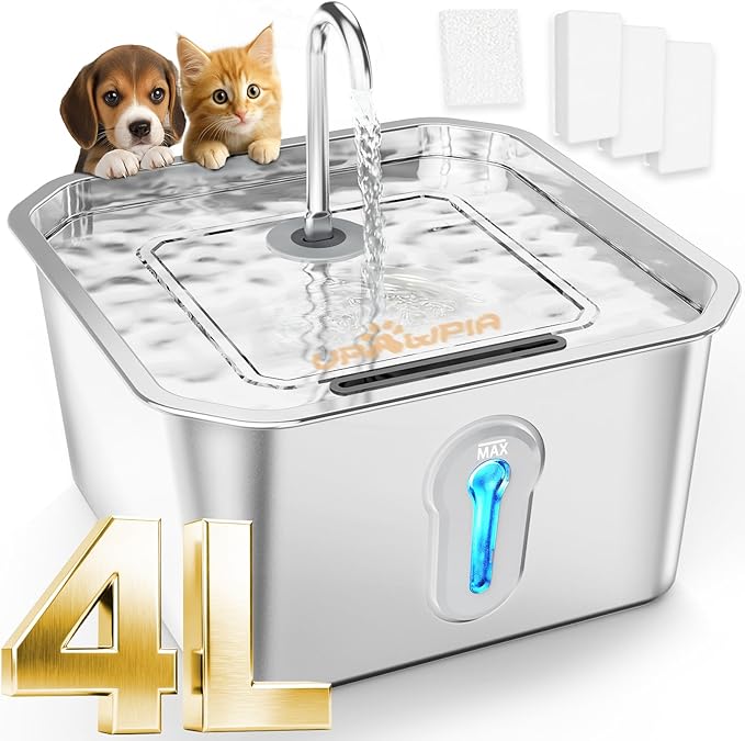 4L Large Cat Water Fountain for Multiple Cats Pet Water Fountain for Drinking Watering Supplies Pets Dog Small Animal Automatic Cat Water Dispenser for Cats Quiet Indoor