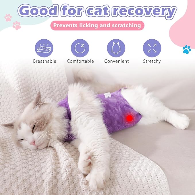 2Pack Cat Surgery Recovery Suit Female,Cat Onesie for Cat After Surgery Female,Kitten Spay Surgical Recovery Suit Stop Licking Abdominal Wound,Pink&Purple S