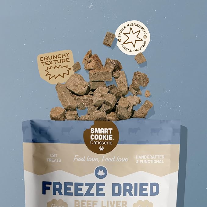Smart Cookie Beef Liver Freeze Dried Cat Treats – Single Ingredient, High-Protein Snacks for Picky Cats – 100% Pure Beef Liver, No Fillers or Additives, Made in the USA – 1oz