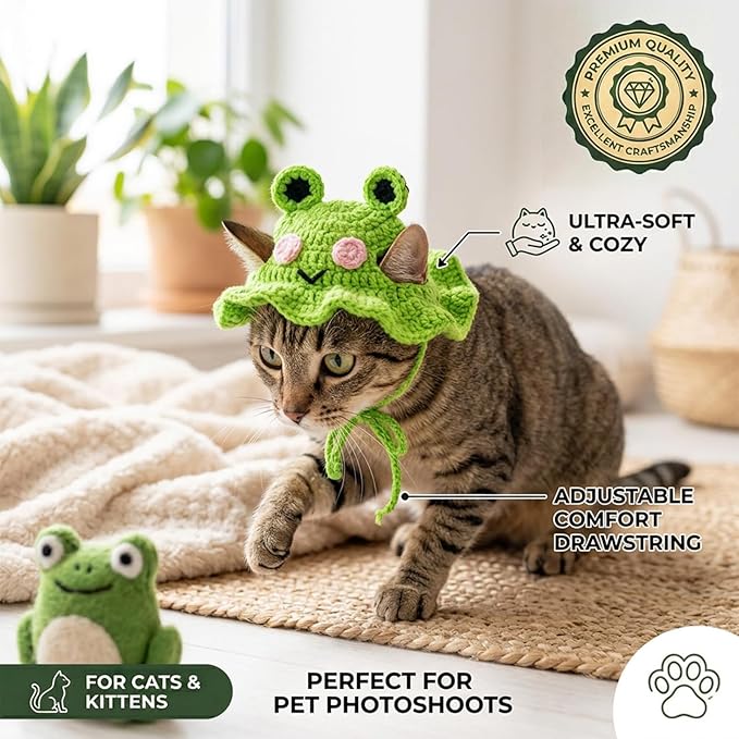 Cat Hat for Cats, Pet Cute Halloween Christmas Party Costume Accessories Headwear Comfortable for Puppy Cat Kitten Pet Puppies 11-14" (Green)