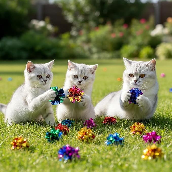 SHENLIU 2.36" Crinkle Balls for Cats, 100 Pcs Colorful Cat Toys Crinkle Ball Interactive Foil Cat Toy Balls for Indoor Kittens to Keep Fit Active