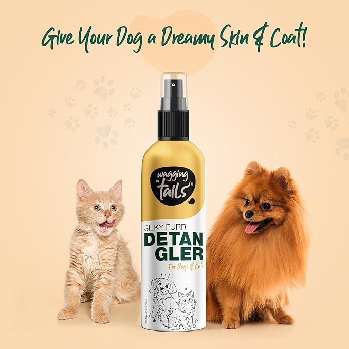 Wagging Tails Silky Furr Pet Detangler Spray for Dogs & Cats|All Coat Type|Anti-Breakage & Shine Booster|Professional Grooming Oil-Based Serum|200ml