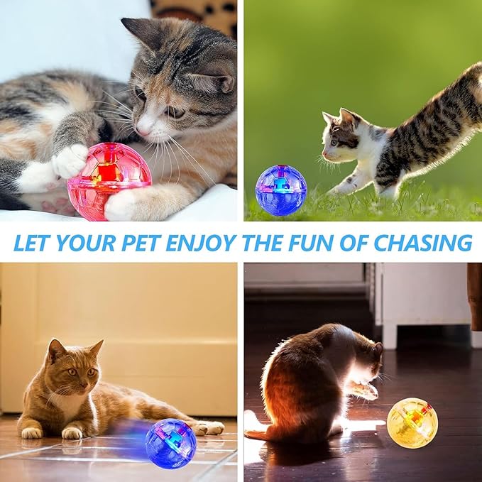 Sratte 2 Pcs Ghost Hunting Cat Ball Activated Cat Toy Motion LED Light Pet Balls Motion Dog Interactive Pet Toys Glowing Mini Running Exercise Supplies for Animals Activity (Clear)