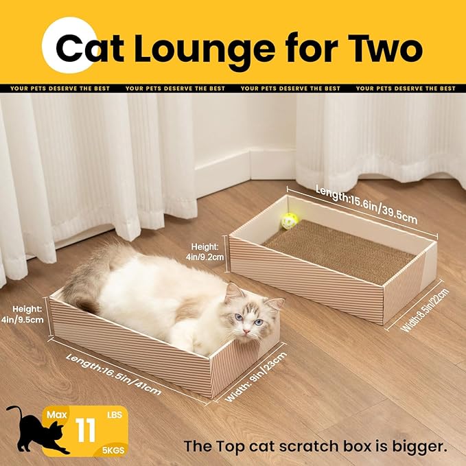 Conlun Cat Scratcher Box with 4 Scratching Pads&2 Separate Cardboard Boxes,2-in-1 Cardboard Cat Scratch for Multiple Kitten Interactive Play,Birthdays Holiday Toys Gift,Gradient-Ball Toy