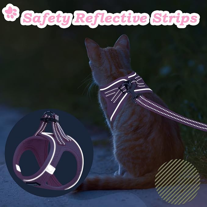 Cat Harness and Leash Escape Proof,Adjustable Soft Mesh Kitten Vest Harness for Walking Reflective Pet Harness for Cat Small Dogs Puppy (Pink, XXS)
