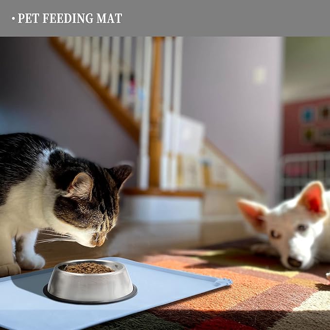 Reopet Waterproof Pet Feeding Mat, Non-Slip Silicone Placemats for Dog Cat Food and Water Bowl, High Raised Edges to Prevent Spills and Protect Floors