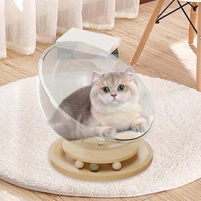 Space Capsule Cat Bed Pet Furniture Easy Cleaning Universal Small Pets Activity Centre Sleeping Nest Toy- Solid Wood L