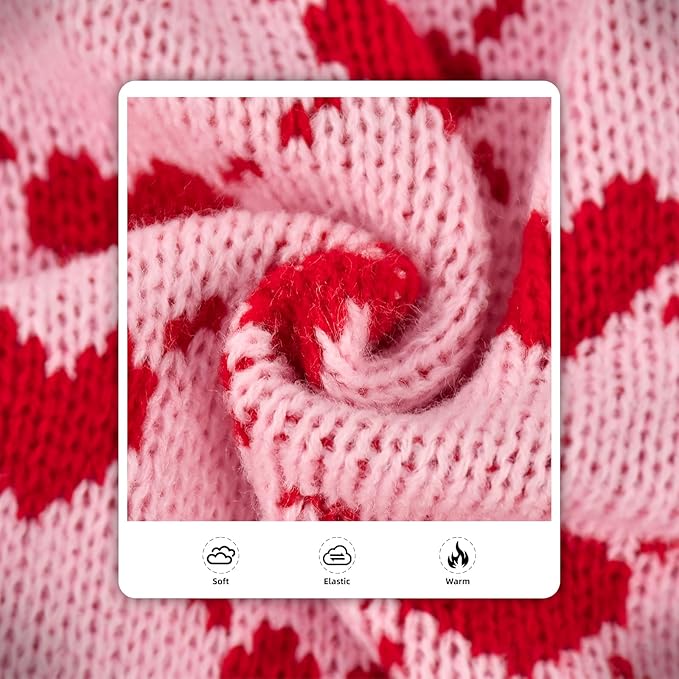 2PCS Valentine’s Day Cat Sweaters Heart-to-Heart Pattern Knitted Clothes Love-Themed Pink Geometric Stripe Dog Knitwear Festival Puppy Outfits for Puppies Kittens XXS
