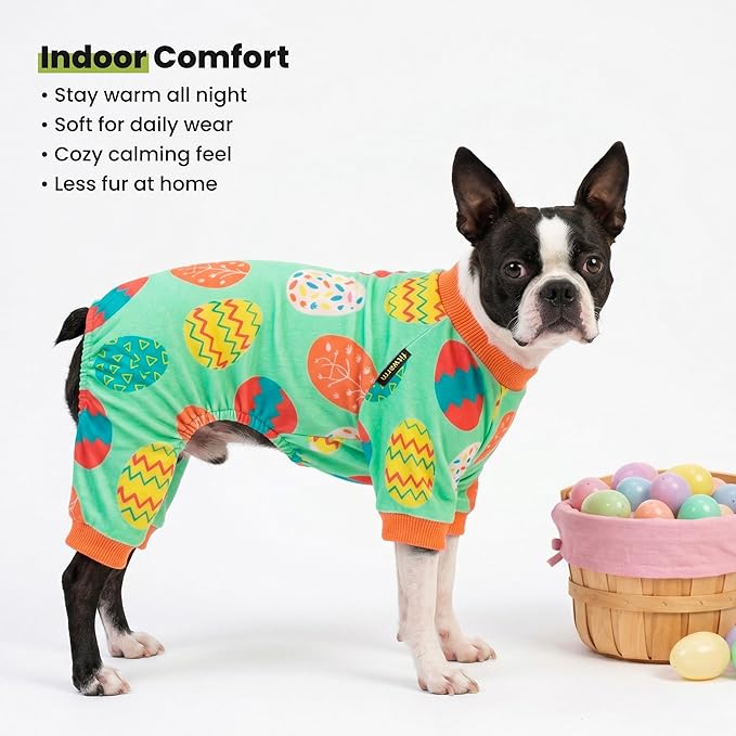 Fitwarm Easter Egg Dog Pajamas, Holiday Dog Clothes for Small Dogs Girl Boy, Pet Easter Outfit, Puppy Cat Onesie, Lightweight Velvet, Light Green, Orange, Large