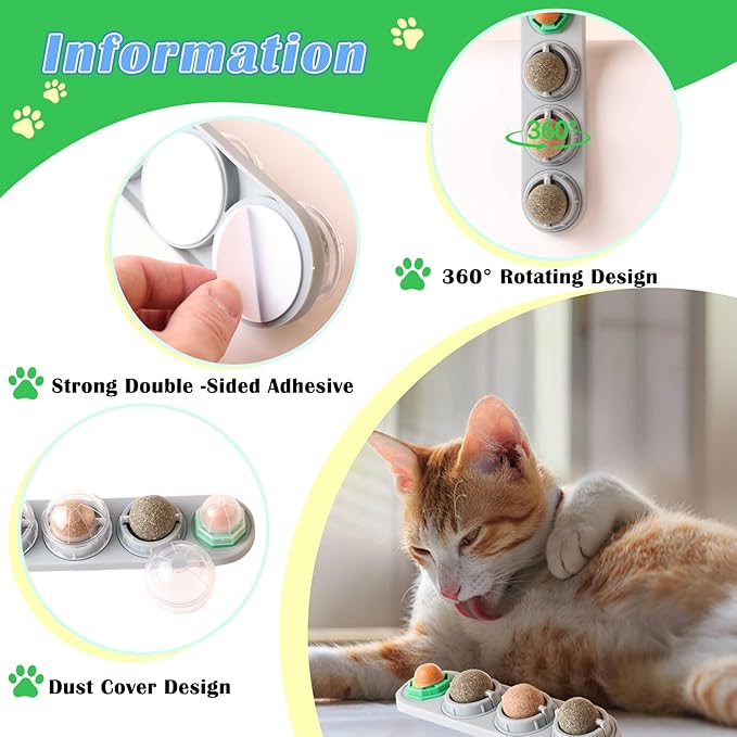 4 Pack Catnip Ball for Cats,Safe Healthy Edible Kitten Chew Toys with 4 Flavor for Cats Lick Dental Teeth Cleaning Wall Treats