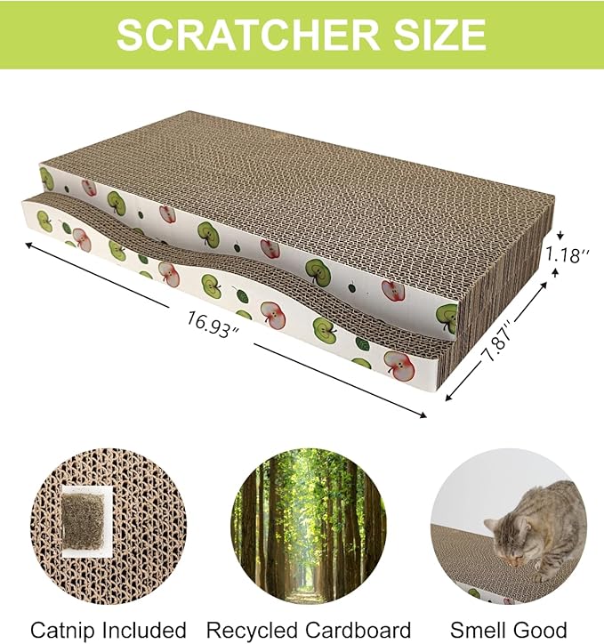 TIMHAKA Cat Scratching Board, Corrugate Cat Scratcher for Indoor Cats with Catnip, Cat Scratch Pad with Premium Scratch Textures Design, Cardboard Cat Scratcher with Double-Sided Usability (Pack of 2)