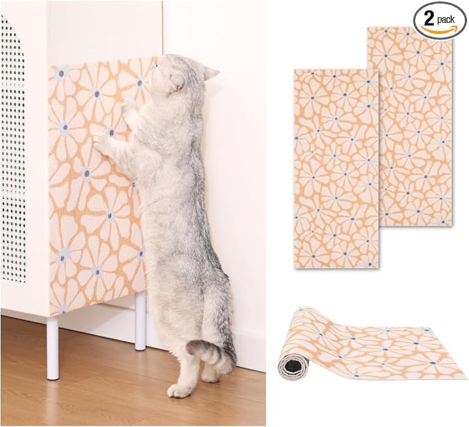 Set of Two 39.4’'x15.8’’ Trimmable DIY Upholstery Cat Anti-Scratch Mat - Asisumption Self-Adhesive Pads for Carpet, Cat Tree Shelves Replacement, Cat Climbing Walls and Couch Protector (Floral)