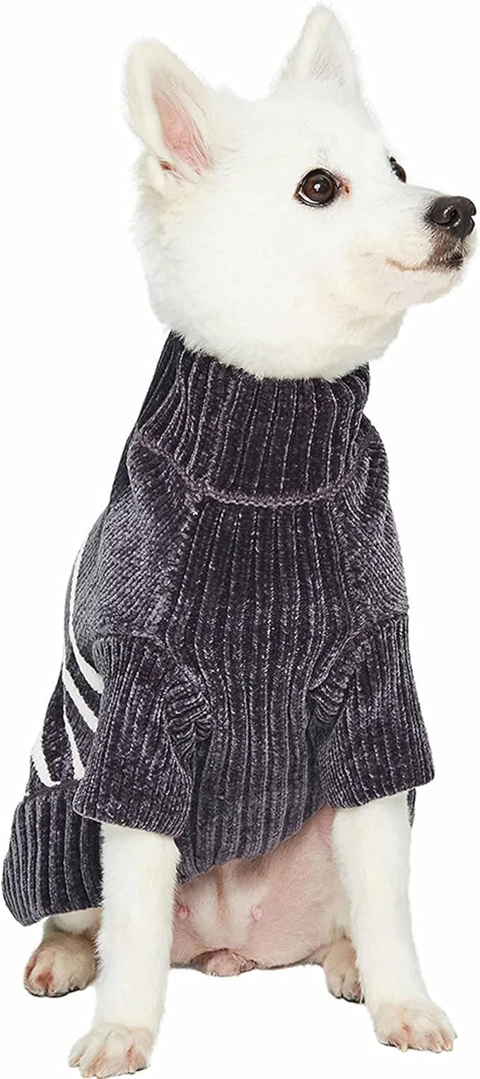 Blueberry Pet Cozy Soft Chenille Classy Striped Dog Sweater in Chic Grey, Back Length 10", Pack of 1 Clothes for Dogs