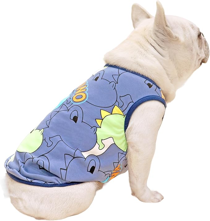 Dog Shirts Tshirts for Small Medium Dogs, Dog Dinosaur Shirts T Shirts Sweatshirts for Dogs French Bulldogs Boston Terrier Pug Corgi Clothes Tank Top Cooling Vest,Blue,M