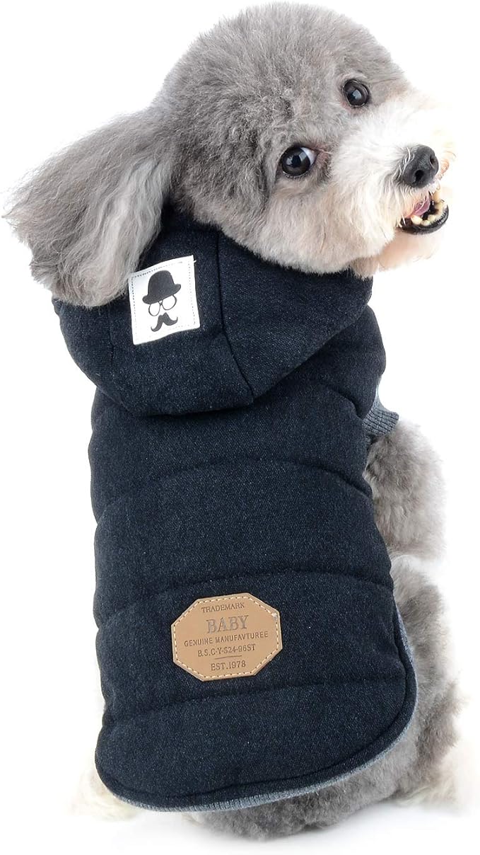 Fleece Dog Hoodie Winter Coat for Small Boy Dog Cat Puppy Cotton Hooded Jacket Chihuahua Clothes Girl Boy Yorkie Pet Walking Outdoor Black XXL
