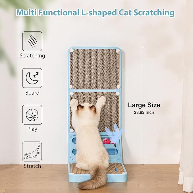 Goosheep Cat Scratching Board Kitten Scratching Ball Wall Scratchers for Indoor Cats L Shaped Cat Scratcher Cats with Scratcher Pads Blue