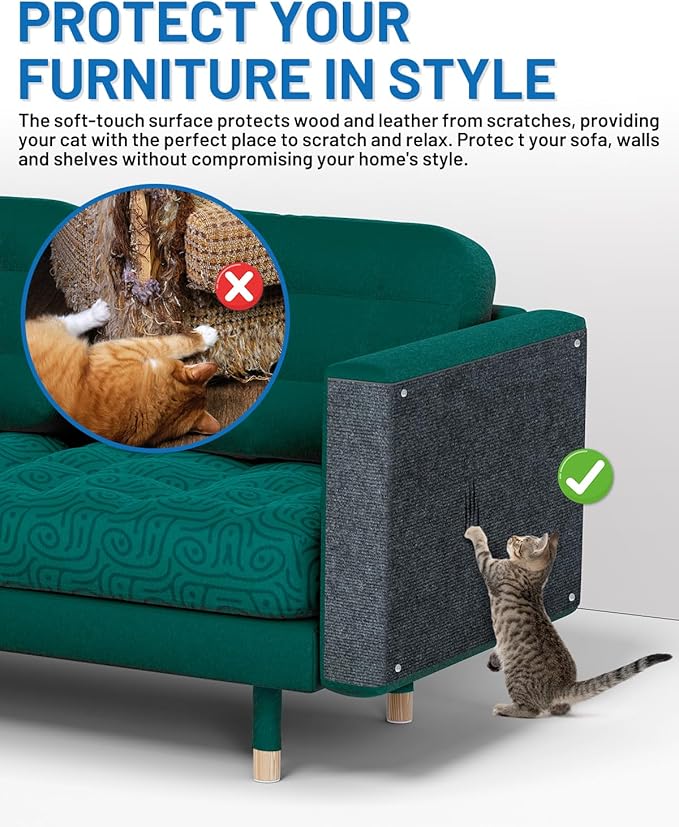 Cat Scratch Couch Furniture Protector, 78.7in x 15.8in Self-Adhesive Cat Scratch Mats, Trimmable DIY Cat Scratcher Pads for Wall, Couch Corner, Cat Tower and Replacement Pads (Gray)