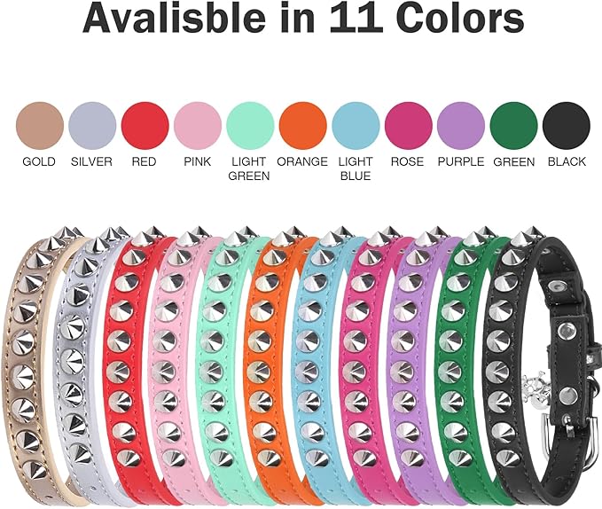 Leather Cat Collars for Boy Girl Cats with Bell and Safety Elastic Belt, Personalized Rivets Stud Adjustable Safe Buckle Collar with Skull Charm for Kitty Small Pets, Halloween Cat Collar