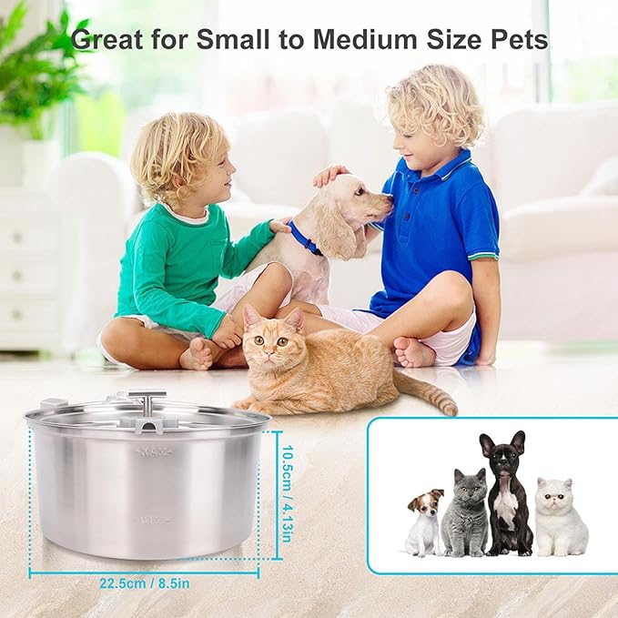 Zerodis Cat Water Fountain,3.2L Stainless Steel Automatic Circulating Indoor Dogs Water Feeder Cat Drinking Fountain Pet Water Dispenser for Indoor Pets Drinking