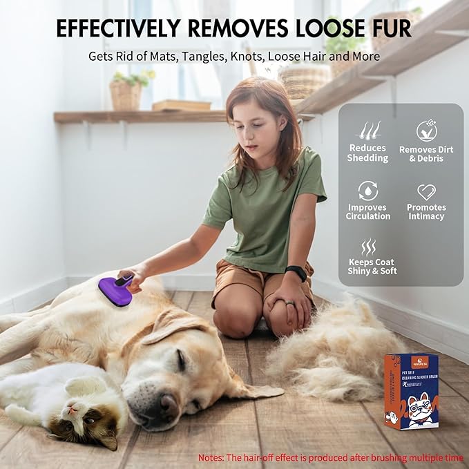 3PC Dog Brush Kit - Self-Cleaning Slicker Brush with Bath Brush & Undercoat Rake | Deshedding Tools for Large - Small Dogs & Cats, Professional Pet Grooming Set for Heavy Shedding, Purple