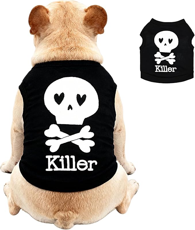 Dog Vest Cute Dogs Halloween Themed Dog T-Shirts Lightweight Skull Skiller Pattern Vest for Puppies Pet Sleeveless Outfits Tee Cat Adorable Tank Top Black X-Small