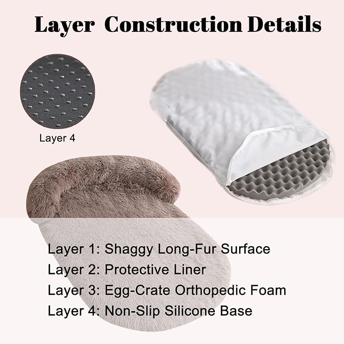 Orthopedic Dog Bed with Egg-Crate Base, Calming Dog Beds Fluffy Plush Faux Fur with Raised Edges, Spine Friendly Pet Sleeping Mat for Medium Large Dogs, Machine Washable (Oval, Brown 32"x24")
