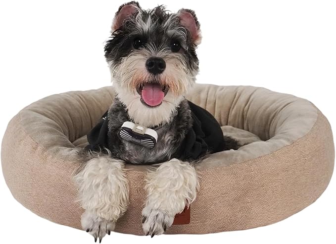 CLAYCLAY Cozy Round Cat Bed for Cats & Kittens, Soft Comfortable Plush Cushion, Non-Slip Machine Washable Donut-Shaped Sleep Bed, Ideal for Resting & Napping up to 45lbs (Large)