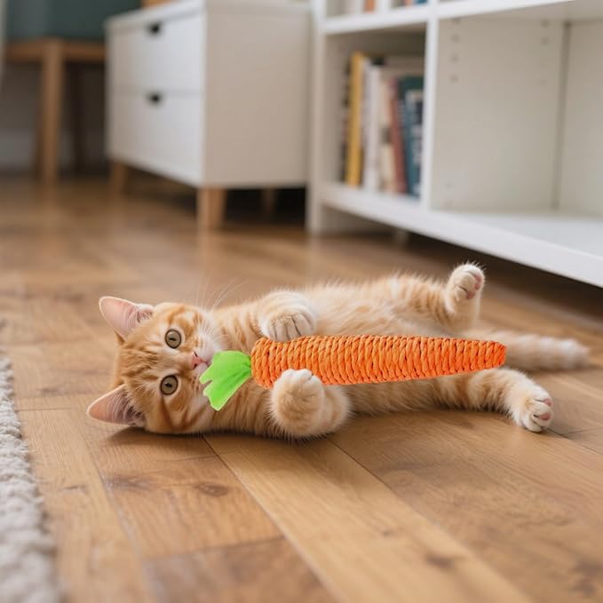 3 Pack Cat Chew Toys for Teething Orange Carrot Cat Chew Rope Toys Teething Aid for Indoor Kittens