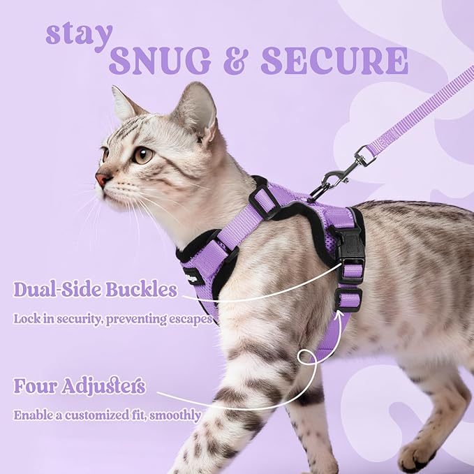 rabbitgoo Cat Harness and Leash for Walking, Escape Proof Soft Adjustable Vest Harnesses for Cats, Easy Control Breathable Reflective Strips Jacket, Light Purple, S