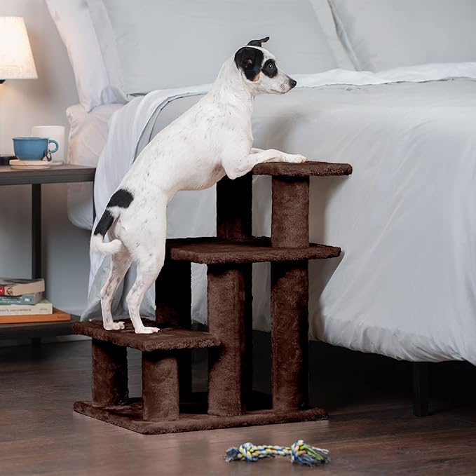 Furhaven Steady Paws Multi-Step Pet Stairs for High Beds & Sofas - Brown, 3-Step