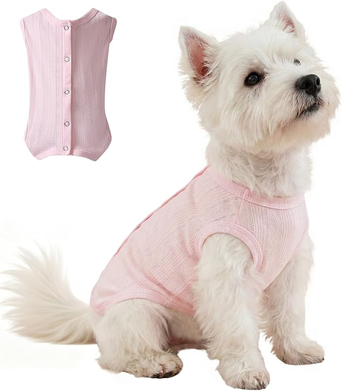 Angrypet All-Season Pet Shirts Onesie Pajamas for Small Dogs Cats Solid Ribbed Pets Clothes Small Puppy Outfits Pink Small