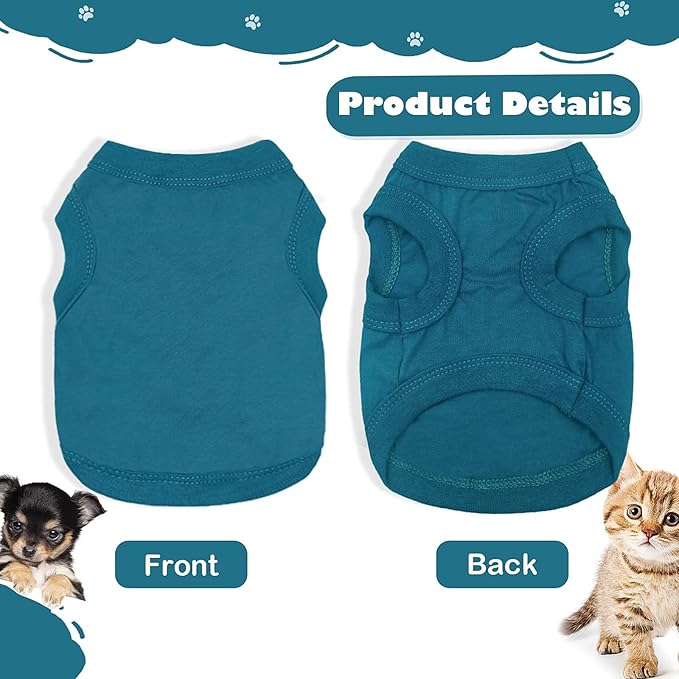 2 Pieces Dog Clothes for Small Dogs Girl Boy Chihuahua Clothes Summer Puppy Soft Dog Shirt Solid Color Pet Clothing Cute Cat Cloth, XXS,Green,Blue