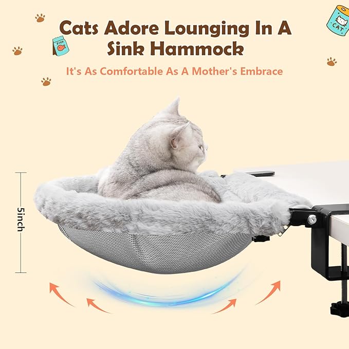 X-Large Cat Desk Bed | 19"x15" Spacious Retreat, Dual Clamps & Sunken Hammock Design, Comfy Cat Desk Hammock with Faux Rabbit Fur Cover, Removable & Washable, Holds Up to 40lbs