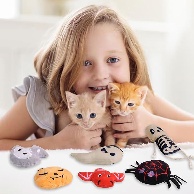 FOIMAS Halloween Catnip Toys,Pumpkin Ghost Catnip Toy Chew Bite Toy for Cat Interactive, Pack of 6