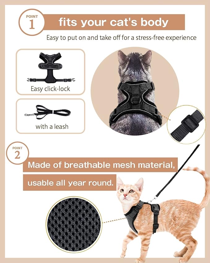Cat Harness Escape Proof with Leash for Walking, Travel Vest Soft Chest Support, Adjustable Size, Escape Proof Soft Adjustable Vest Harnesses, Breathable, Kittens, Small Dogs (美/背縄/緑1/S)